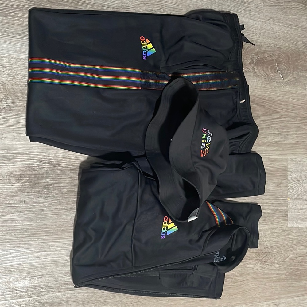 adidas Adult Tiro Pride Soccer Track Jacket hat and pants